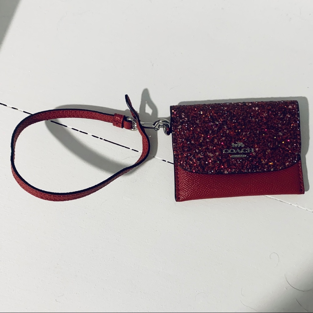 Red Glitter Coach Keychain Wallet GREAT CONDITION
